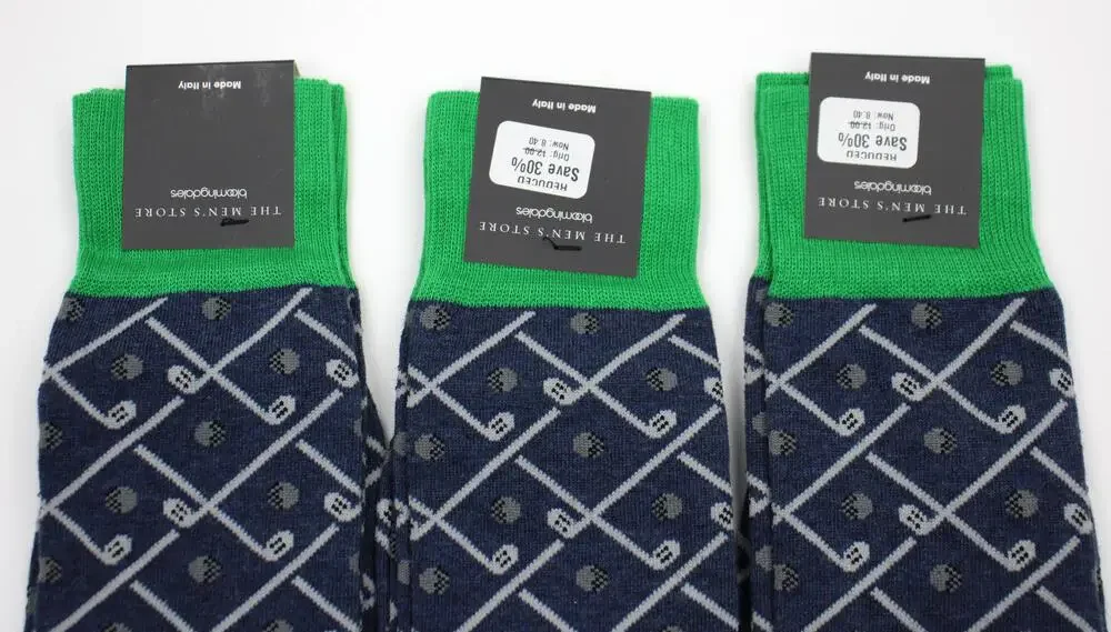 The Men's Store Bloomingdale's Socks Mens 10-13 Blue Golf Dress 3 Pairs Mid Calf